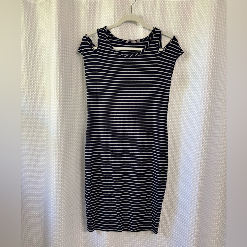 Athleta Striped Navy and Gray Dress Size M